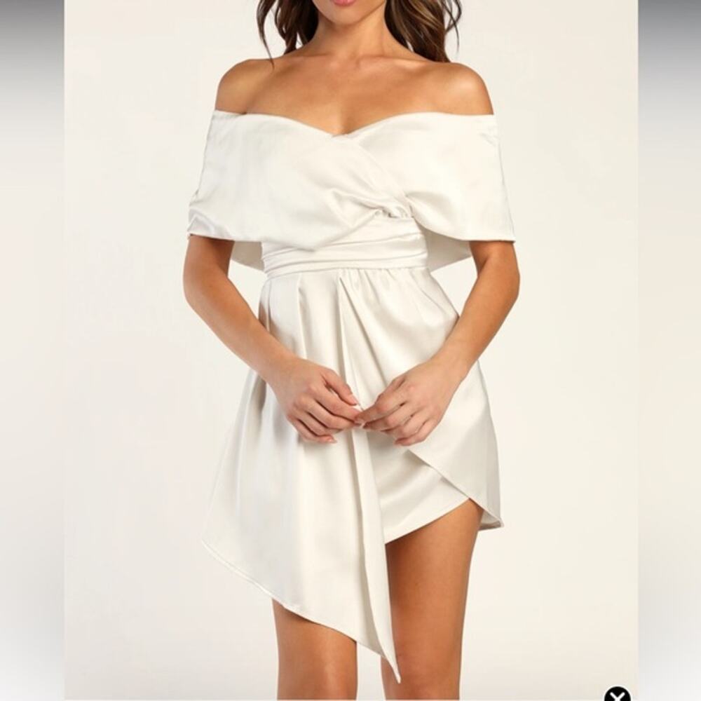 Lulus Off The Shoulder Satin Mini Dress Women Size S Champagne Cocktail Party